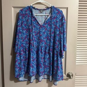 Womens Peace & Pearls Floral Blouse Size 2X